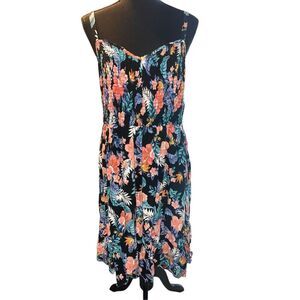 Torrid Tropical Floral Smocked Bodice Ruffle Hem Midi Dress 1xl vacation beach